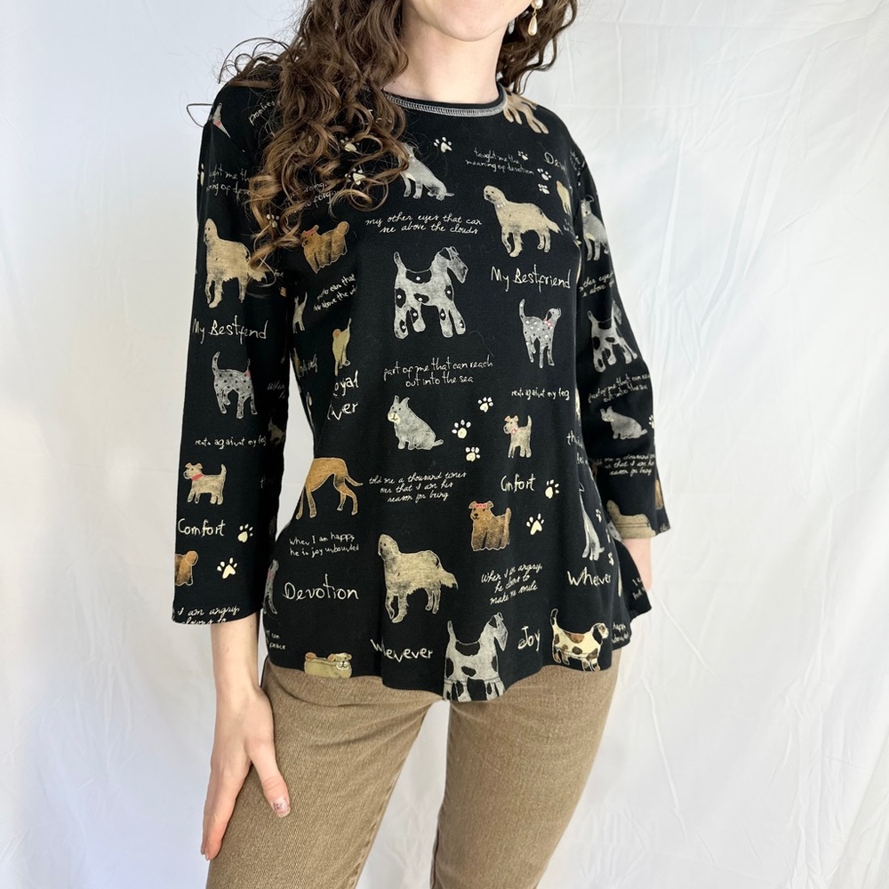 Vintage 90s/Y2K Black Dog Baby Tee Shirt